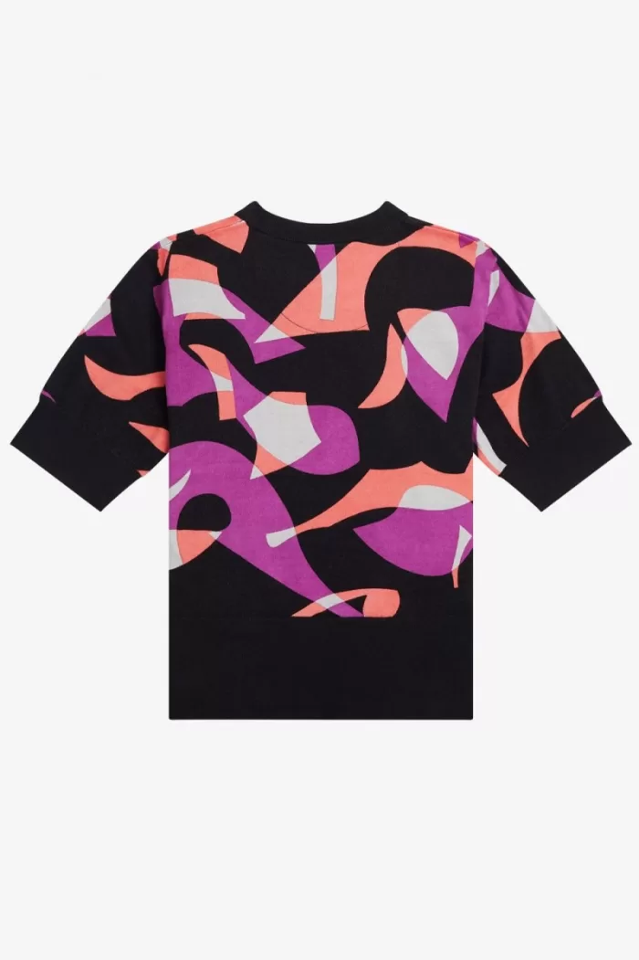 Fred Perry Abstract Short Sleeve Women’s Jumper Black | WRIQN8437