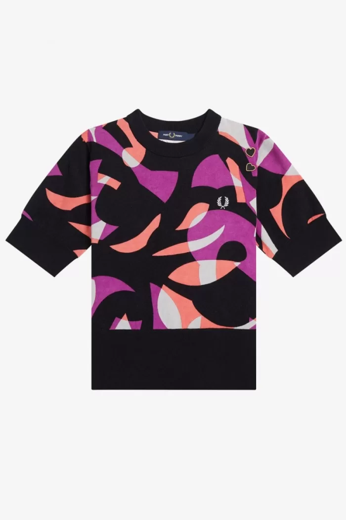 Fred Perry Abstract Short Sleeve Women’s Jumper Black | WRIQN8437