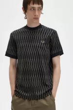 Fred Perry Argyle Jacquard Men’s T-Shirt Black | IYKHA8403