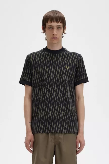 Fred Perry Argyle Jacquard Men’s T-Shirt Black | IYKHA8403