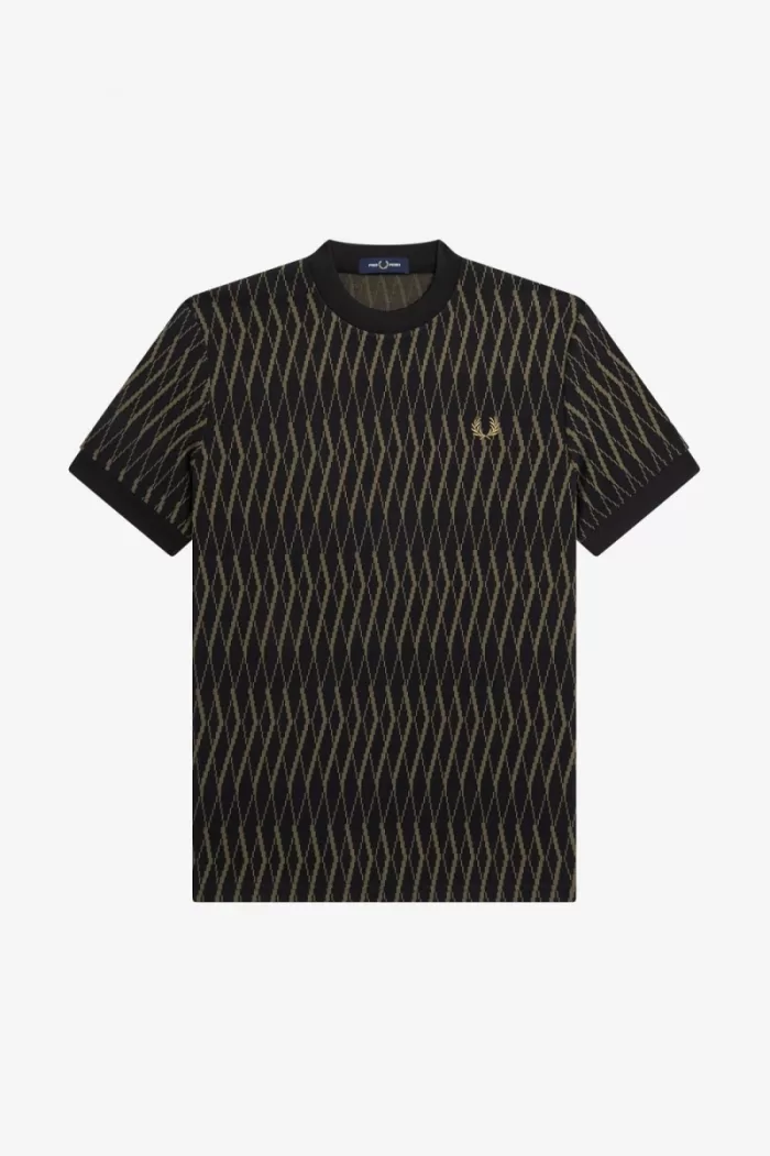 Fred Perry Argyle Jacquard Men’s T-Shirt Black | IYKHA8403