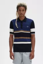 Fred Perry Argyle Panel Knitted Men’s Shirt French Navy | JZAYU3804