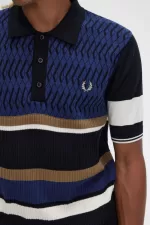 Fred Perry Argyle Panel Knitted Men’s Shirt French Navy | JZAYU3804