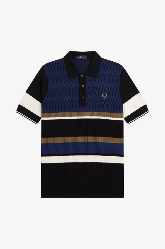 Fred Perry Argyle Panel Knitted Men’s Shirt French Navy | JZAYU3804