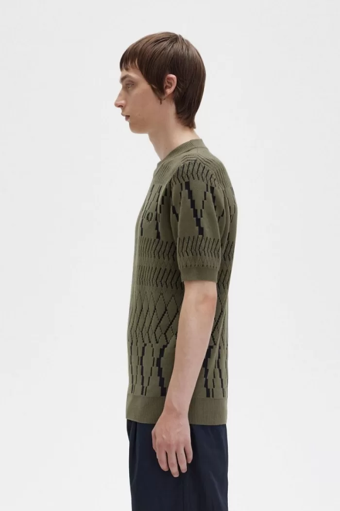 Fred Perry Argyle Panel Knitted Men’s T-Shirt Uniform Green | UJRNO3850