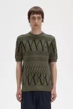 Fred Perry Argyle Panel Knitted Men’s T-Shirt Uniform Green | UJRNO3850