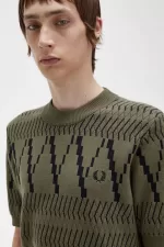 Fred Perry Argyle Panel Knitted Men’s T-Shirt Uniform Green | UJRNO3850