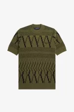 Fred Perry Argyle Panel Knitted Men’s T-Shirt Uniform Green | UJRNO3850