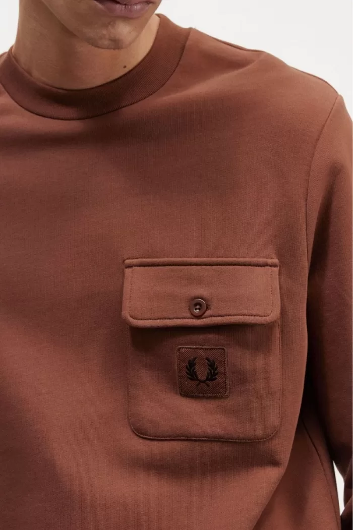 Fred Perry Badge Detail Crew Neck Men’s Sweatshirts Whisky Brown | PQJYU7625