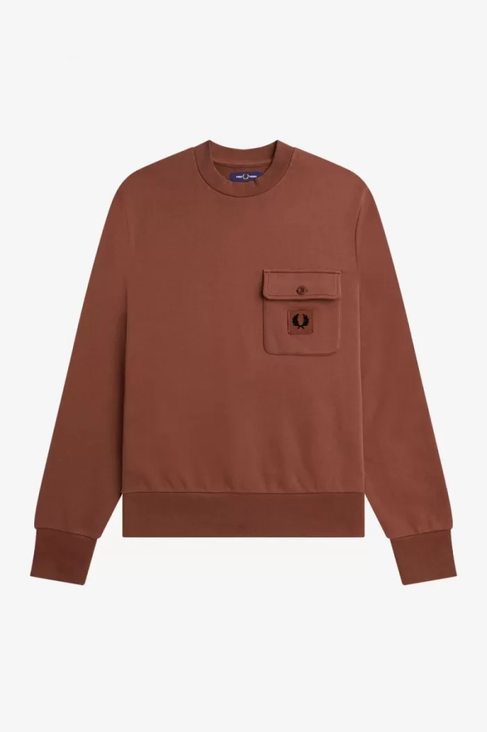 Fred Perry Badge Detail Crew Neck Men’s Sweatshirts Whisky Brown | PQJYU7625