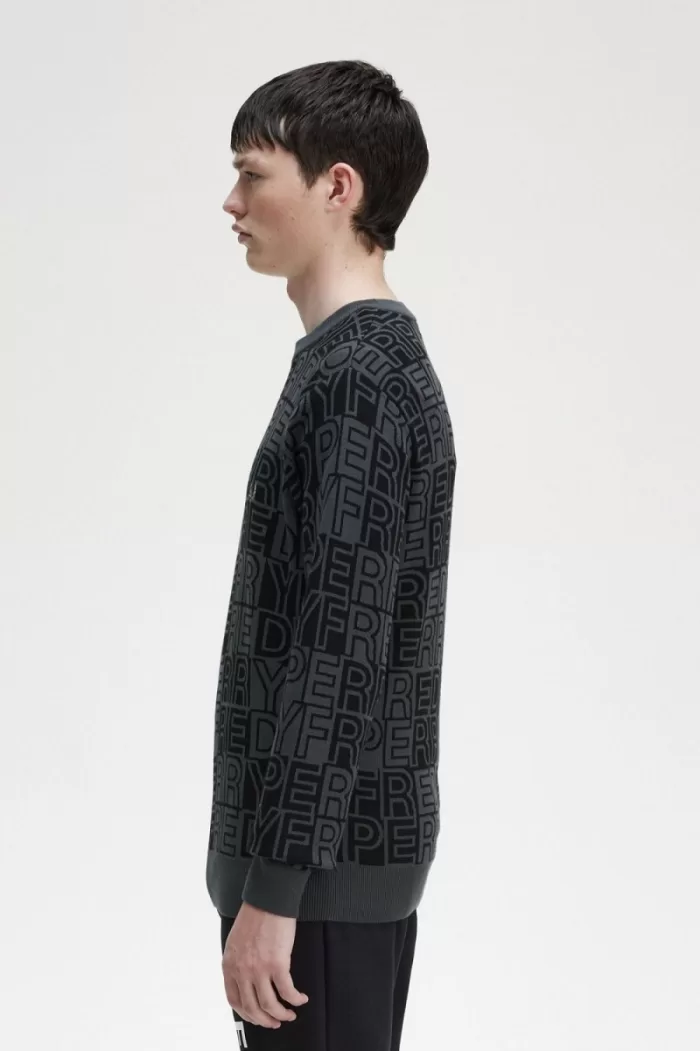 Fred Perry Block Graphic Men’s Jumper Gunmetal | FBNIP5694