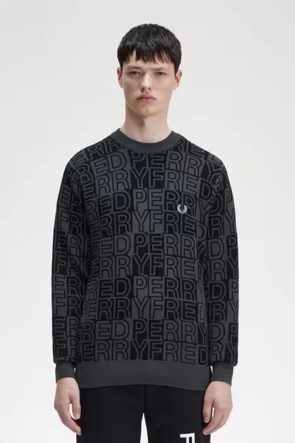 Fred Perry Block Graphic Men’s Jumper Gunmetal | FBNIP5694