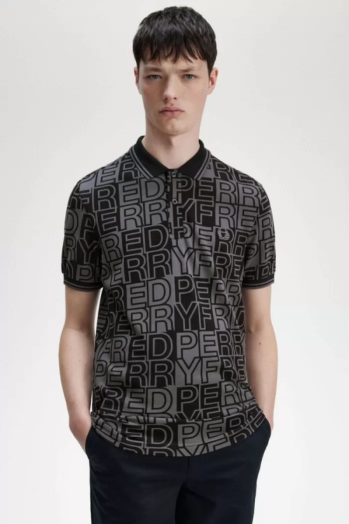 Fred Perry Block Graphic Men’s Polo Shirt Gunmetal | QYDIW8157