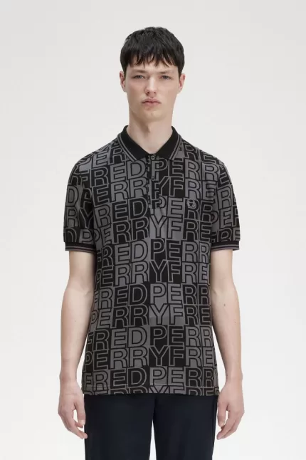 Fred Perry Block Graphic Men’s Polo Shirt Gunmetal | QYDIW8157