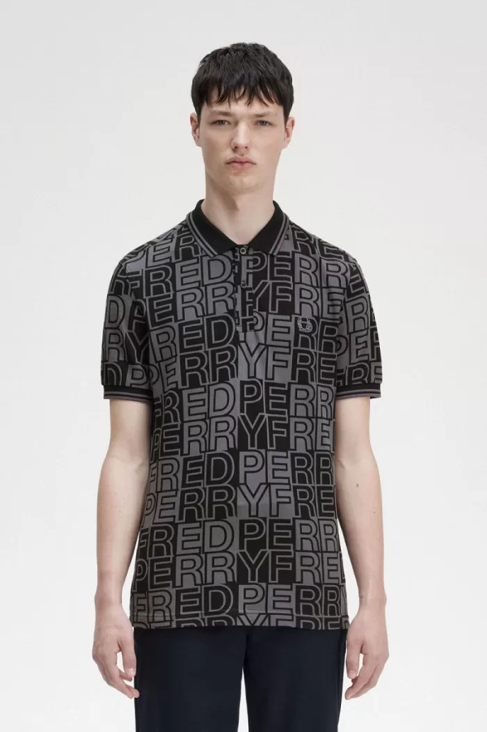 Fred Perry Block Graphic Men’s Polo Shirt Gunmetal | QYDIW8157