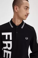 Fred Perry Bold Graphic Long Sleeve Men’s Shirt Black | ESVDK8910