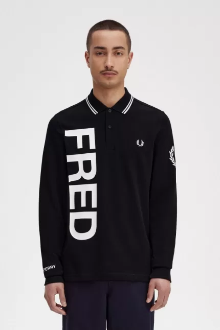 Fred Perry Bold Graphic Long Sleeve Men’s Shirt Black | ESVDK8910