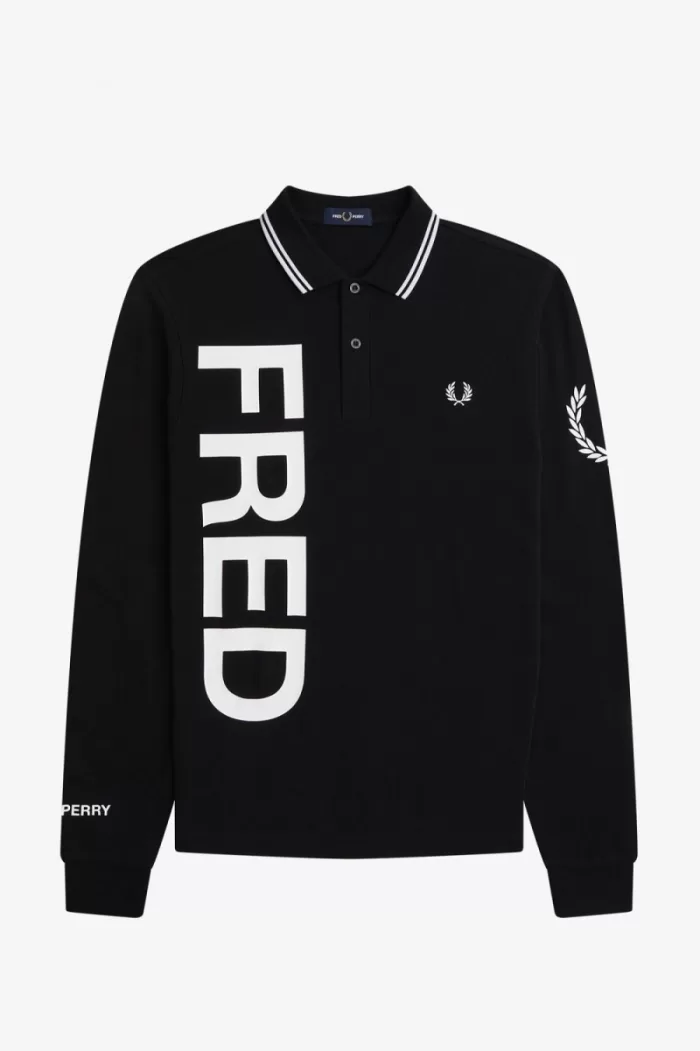 Fred Perry Bold Graphic Long Sleeve Men’s Shirt Black | ESVDK8910