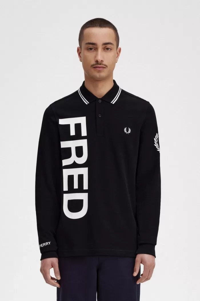 Fred Perry Bold Graphic Long Sleeve Men’s Shirt Black | ESVDK8910