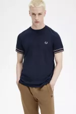 Fred Perry Bold Tipped Piqué Men’s T-Shirt Navy | MSXPC6281