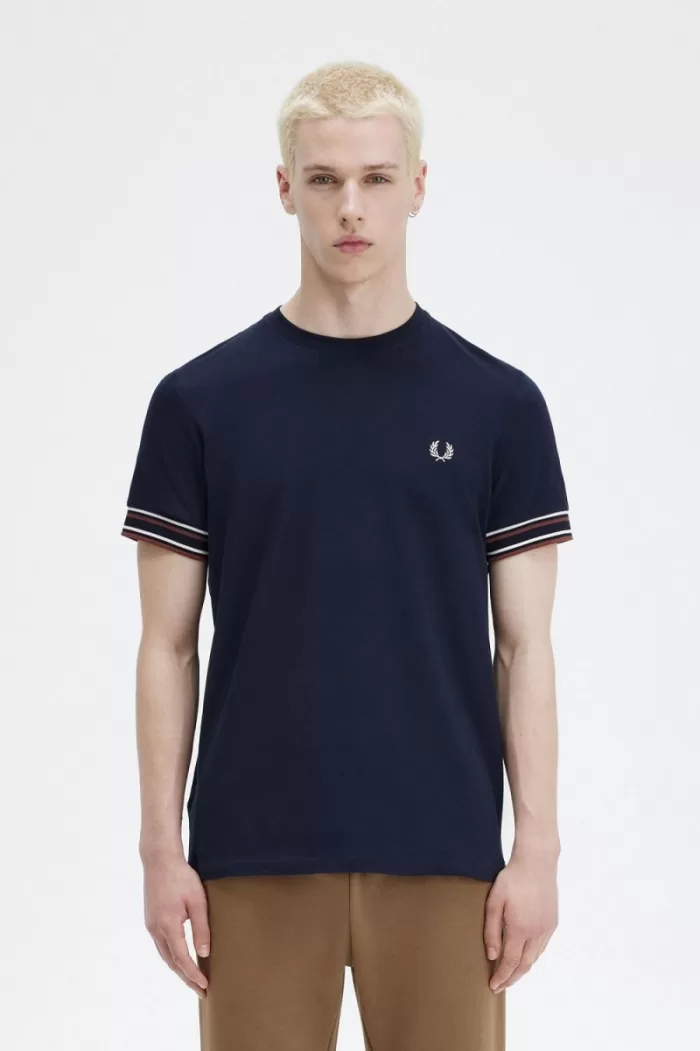 Fred Perry Bold Tipped Piqué Men’s T-Shirt Navy | MSXPC6281