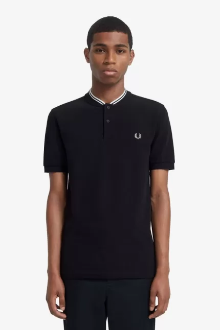 Fred Perry Bomber Collar Men’s Polo Shirt Black | CZBNH7801