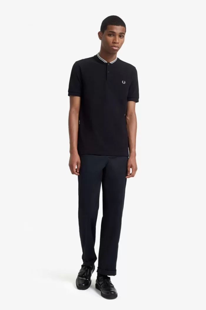 Fred Perry Bomber Collar Men’s Polo Shirt Black | CZBNH7801