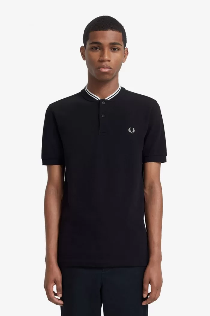 Fred Perry Bomber Collar Men’s Polo Shirt Black | CZBNH7801