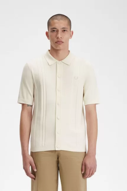 Fred Perry Button Through Knitted Men’s Shirt Beige | SHQBR0439