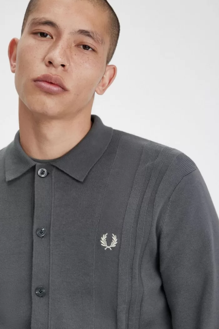 Fred Perry Button Through Knitted Men’s Shirt Field Green | SZYBH7260