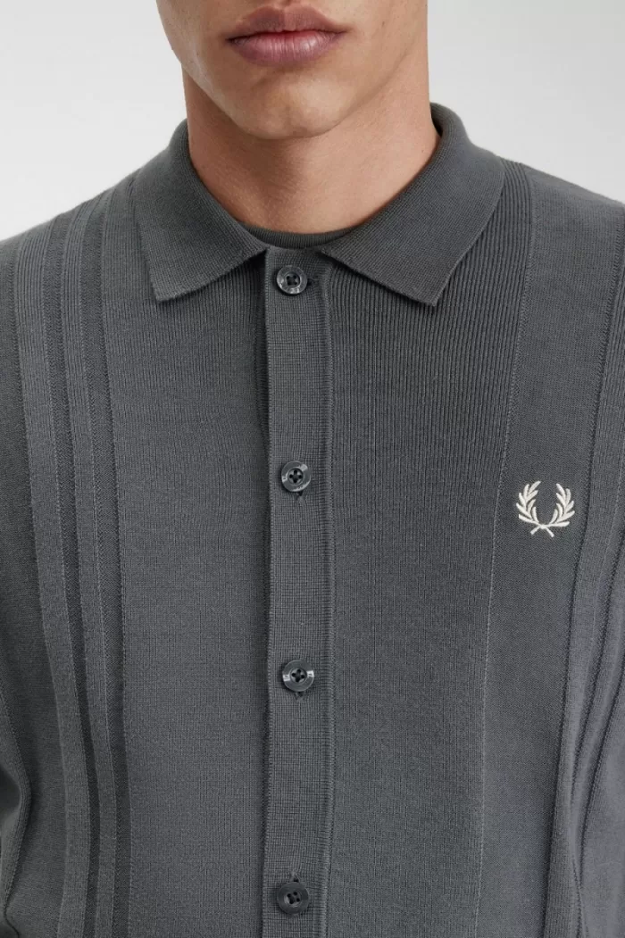 Fred Perry Button Through Knitted Men’s Shirt Field Green | SZYBH7260