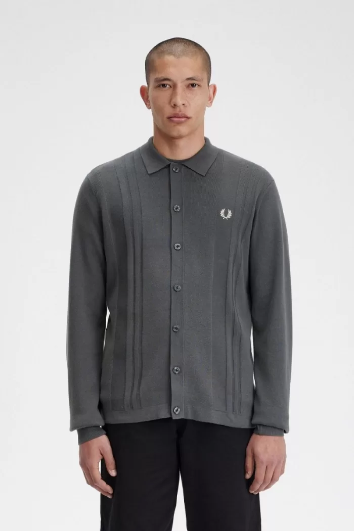 Fred Perry Button Through Knitted Men’s Shirt Field Green | SZYBH7260