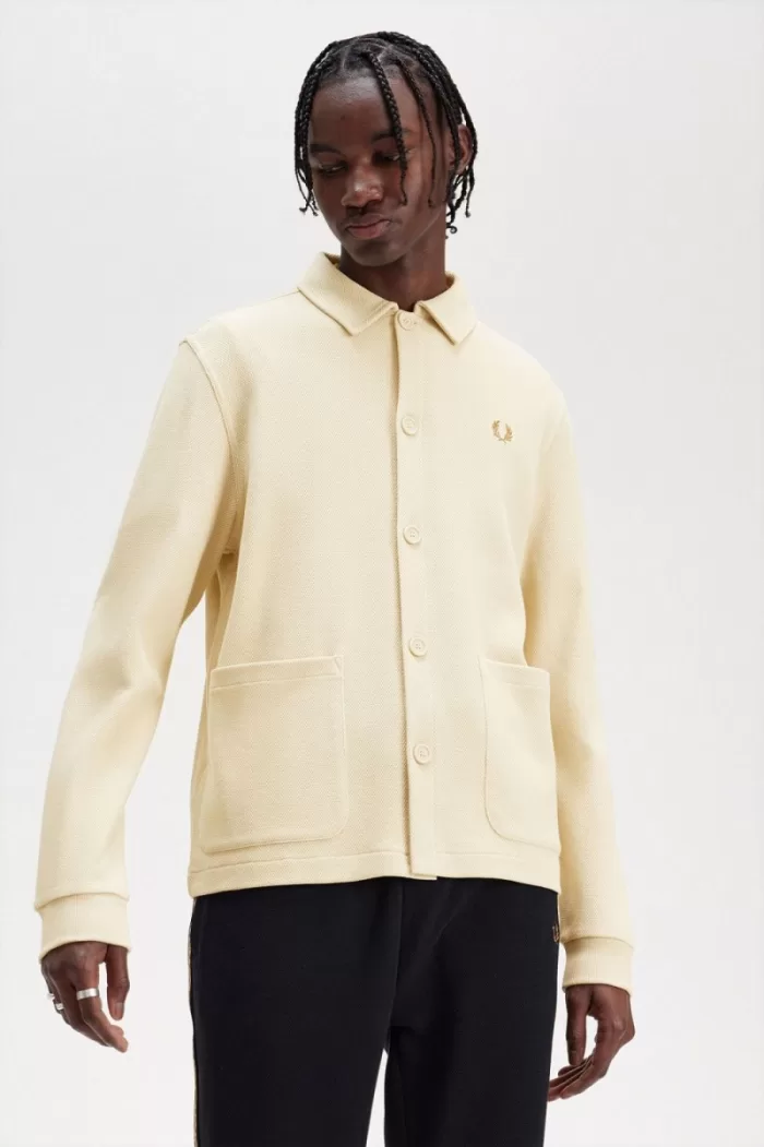 Fred Perry Button Through Long Sleeve Men’s Polo Shirt Oatmeal | BROCL4285