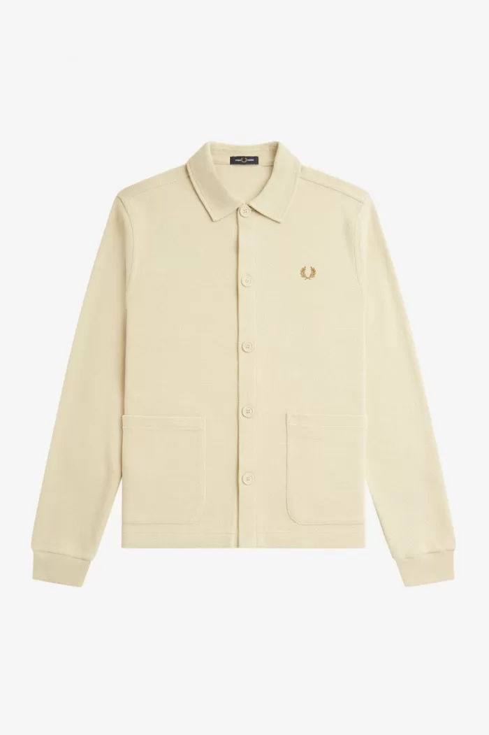 Fred Perry Button Through Long Sleeve Men’s Polo Shirt Oatmeal | BROCL4285