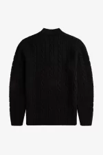 Fred Perry Cable Knit V Neck Men’s Jumper Black | GYZEO0143