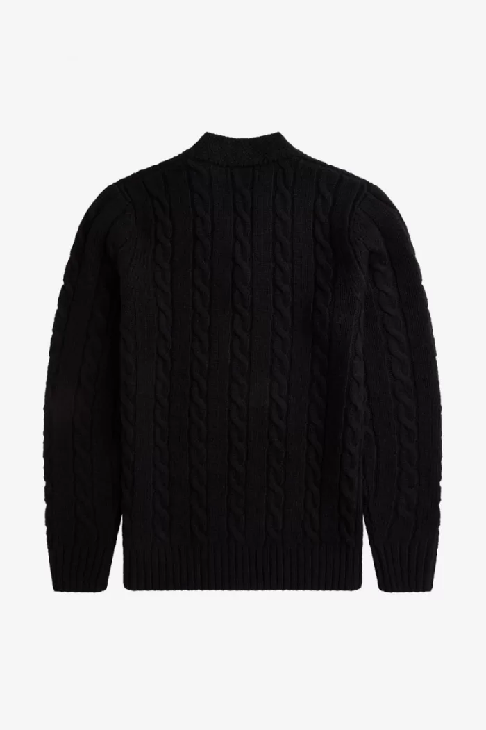 Fred Perry Cable Knit V Neck Men’s Jumper Black | GYZEO0143