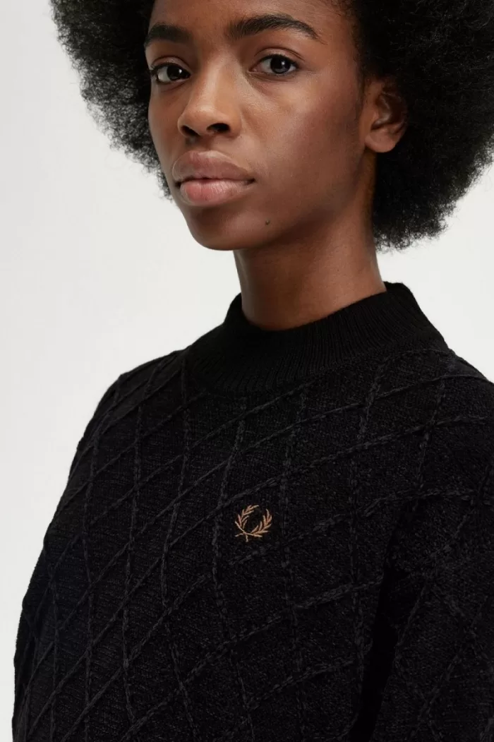 Fred Perry Chenille Grid Women’s Jumper Black | TOSYG1532