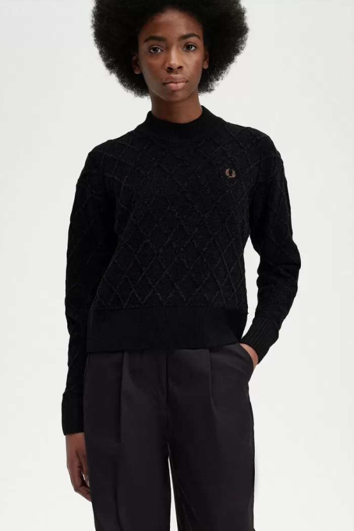 Fred Perry Chenille Grid Women’s Jumper Black | TOSYG1532