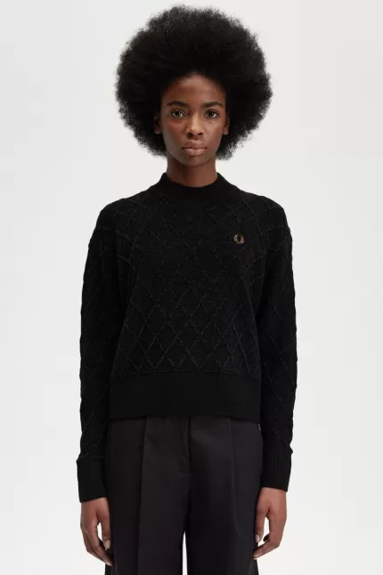 Fred Perry Chenille Grid Women’s Jumper Black | TOSYG1532