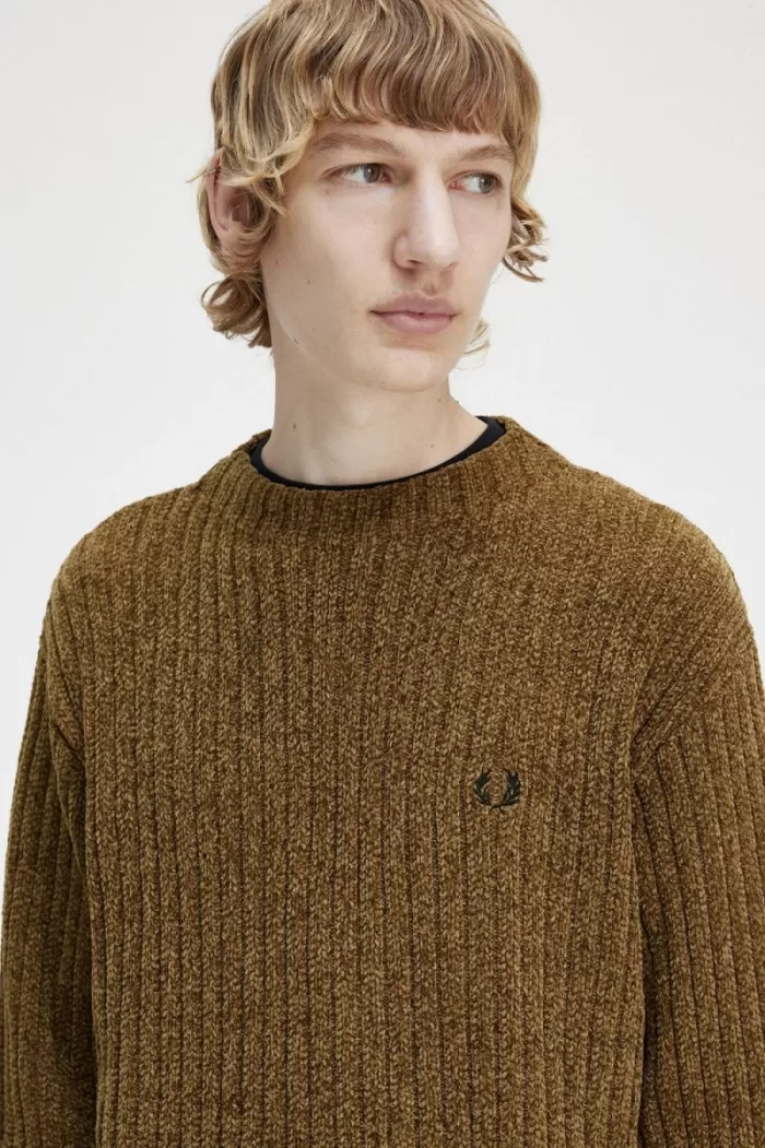 Fred Perry Chenille Rib Men’s Jumper Brown | RLSZI3097