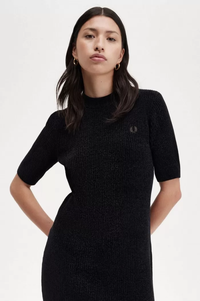 Fred Perry Chenille Rib Women’s Dress Black | NRCJY1376