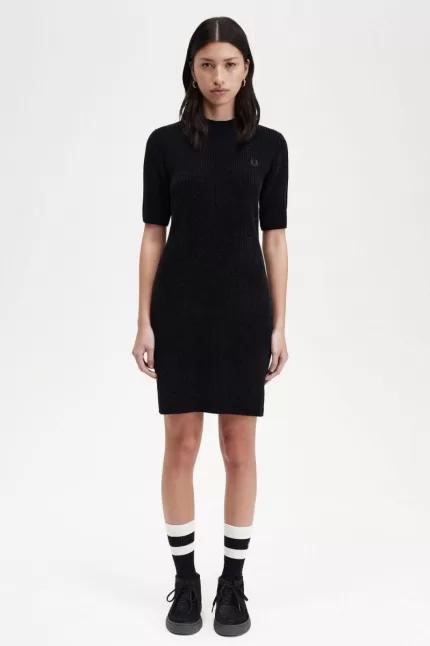 Fred Perry Chenille Rib Women’s Dress Black | NRCJY1376