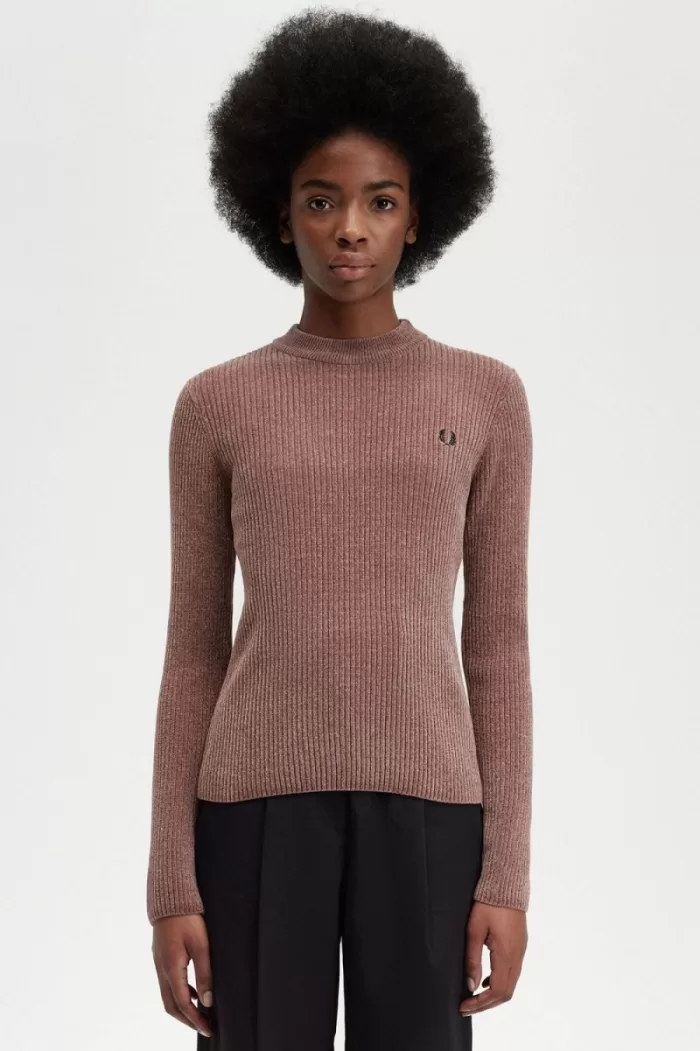 Fred Perry Chenille Rib Women’s Jumper Dark Pink | HIZUF8692