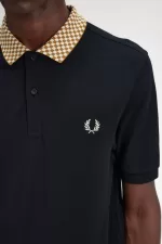 Fred Perry Chequerboard Collar Men’s Polo Shirt Black | MGVRN5782