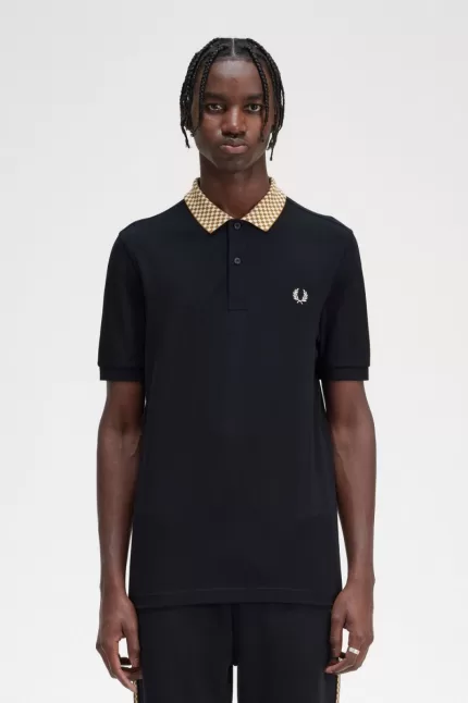 Fred Perry Chequerboard Collar Men’s Polo Shirt Black | MGVRN5782