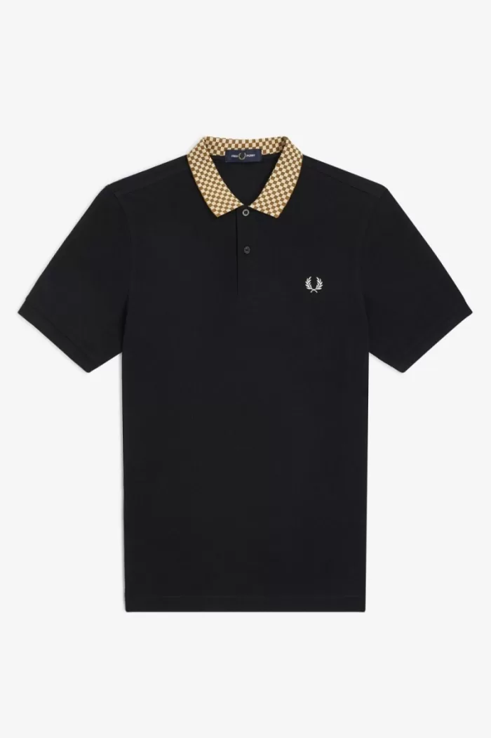 Fred Perry Chequerboard Collar Men’s Polo Shirt Black | MGVRN5782