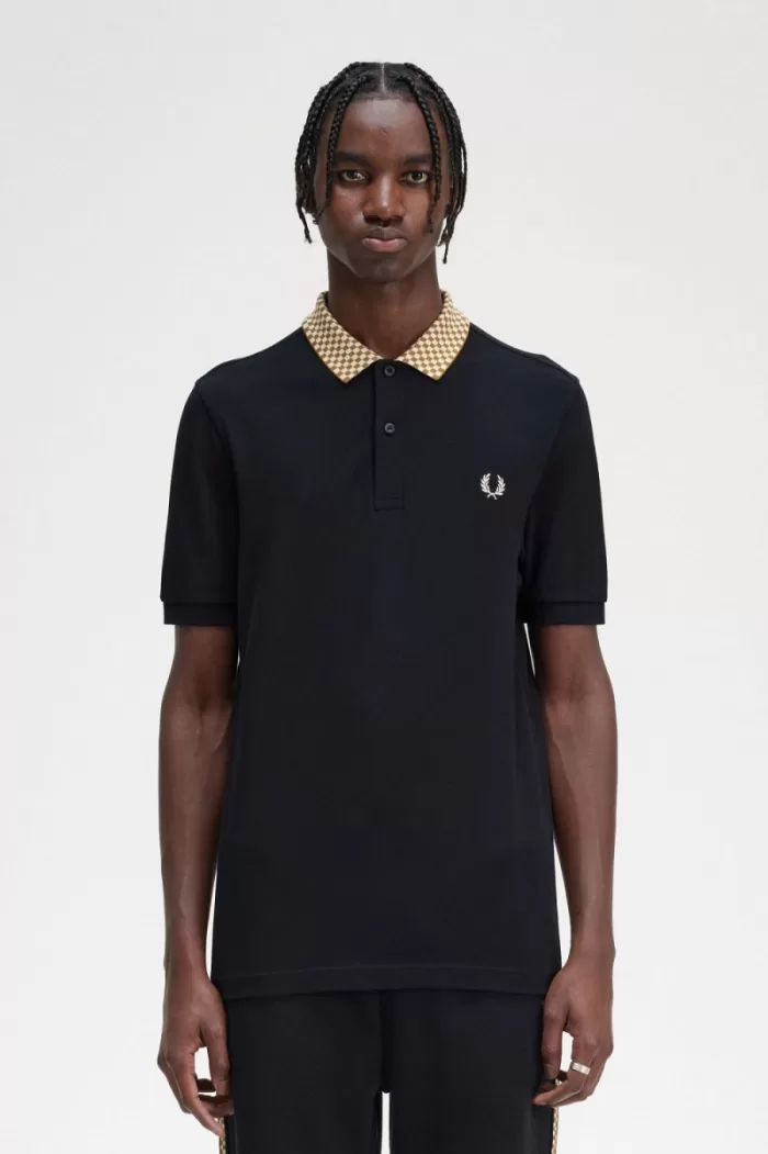 Fred Perry Chequerboard Collar Men’s Polo Shirt Black | MGVRN5782