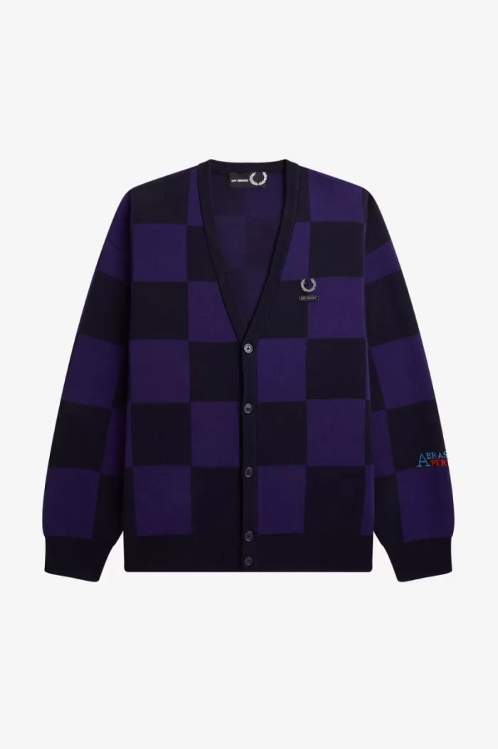 Fred Perry Chequerboard Men’s Cardigan Navy | YMJVI8263