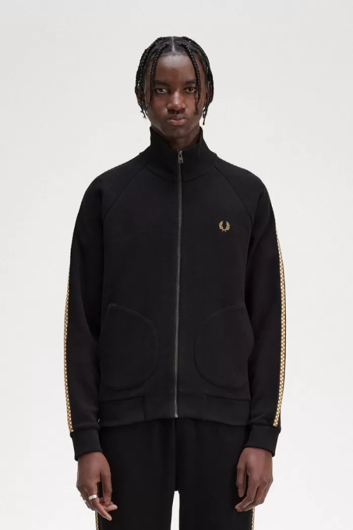 Fred Perry Chequerboard Tape Men’s Jackets Black | CBUZI5917