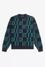 Fred Perry Chequerboard Women’s Jumper Cyber Blue | PXEWZ7480